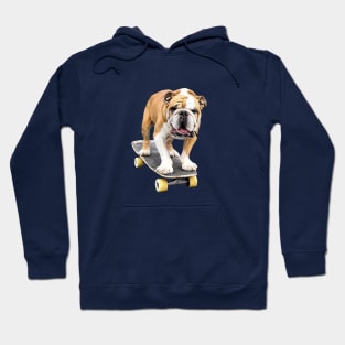 Bulldog on Skateboard Cute Puppy Dog British American Aussie Hoodie